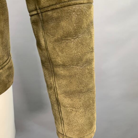 TODD SNYDER Size M Olive Green Lambskin Shearling Bomber Jacket - Picture 6 of 10